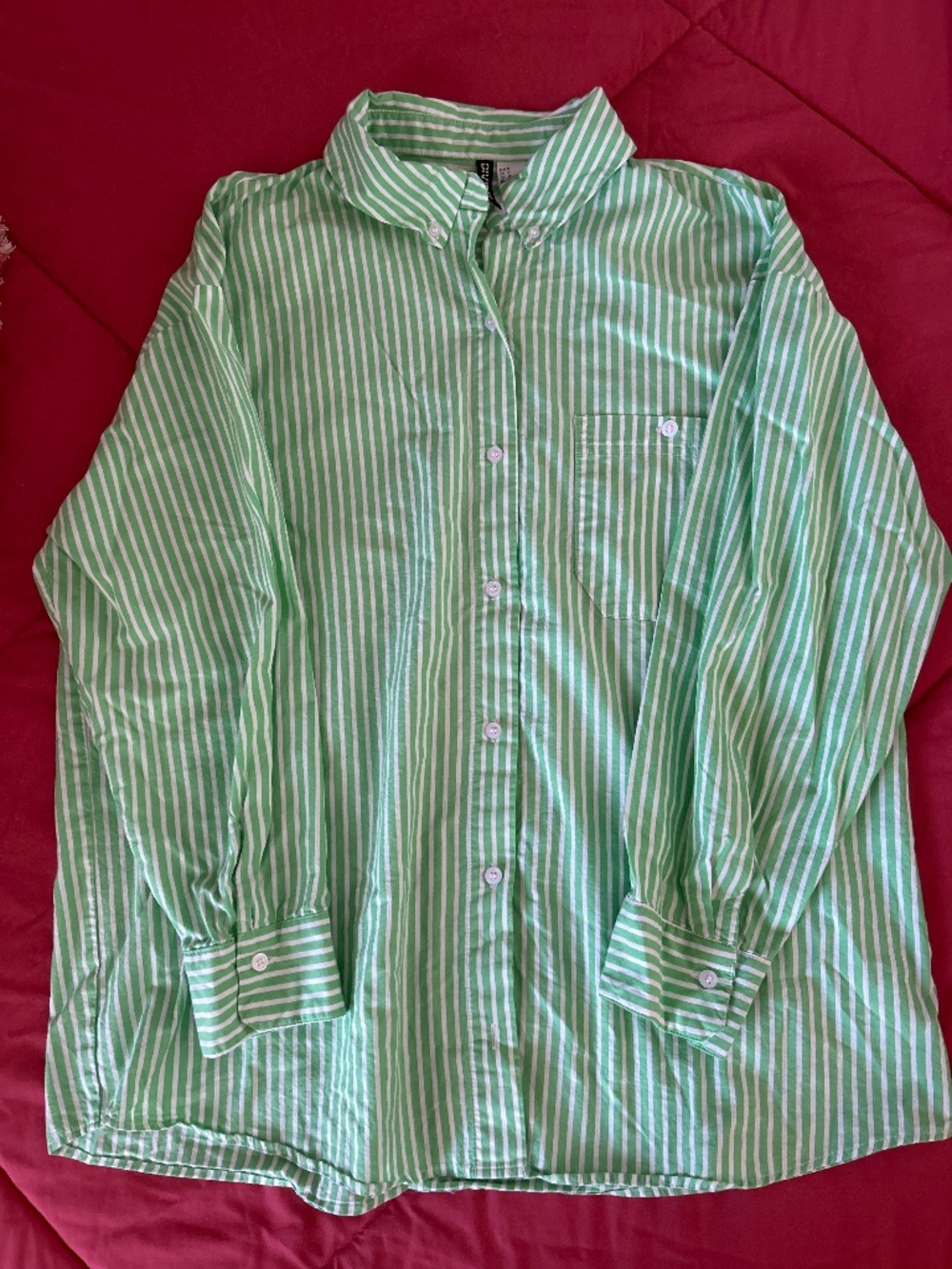 H&M green striped button down shirt - oversized medium